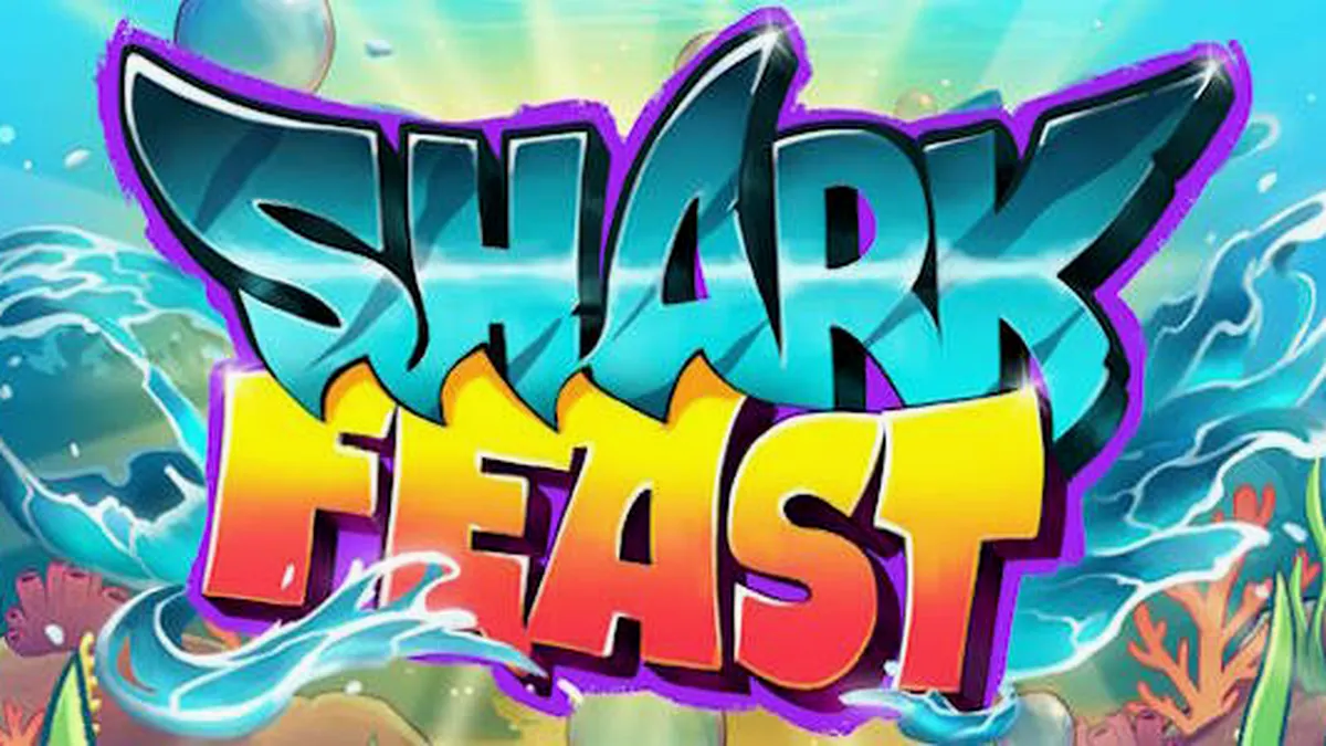 Tampilan visual slot Shark Feast dengan tema pesta bawah air neon